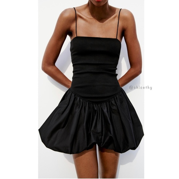 Zara MIXED RIB POPLIN BALLOON DRESS - Picture 5 of 13